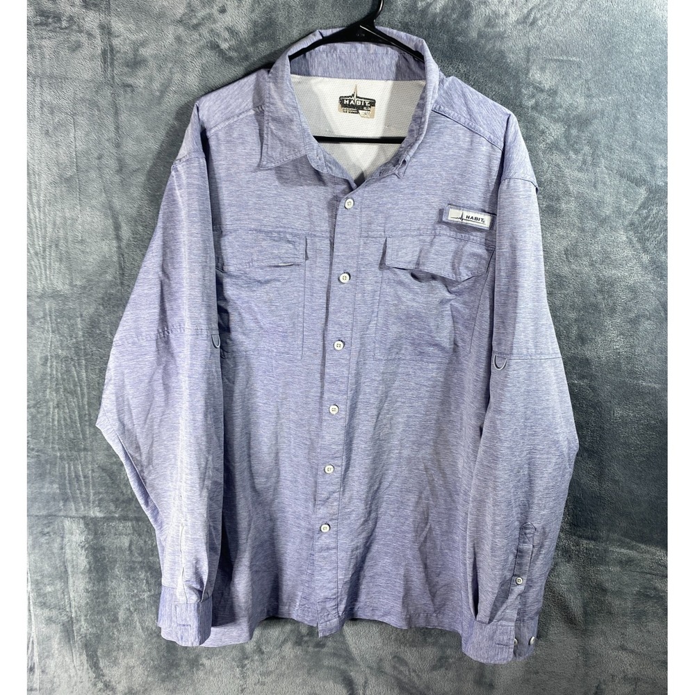 Habit Shirt Men XL Purple Heather Performance Fishing Long Sleeve Button Up Gorp